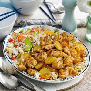 Fried Rice with Sweet and Sour Chicken
